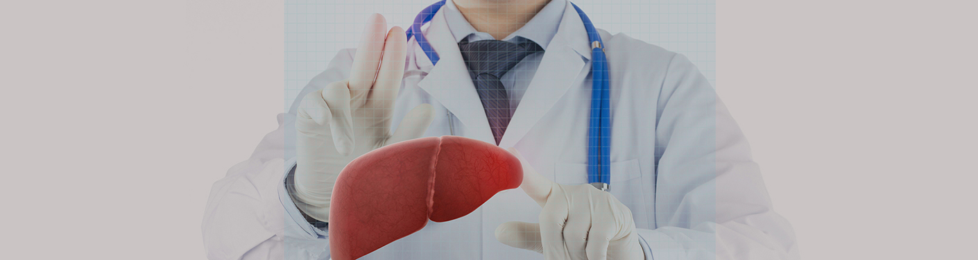 醫師雙手間顯示著肝臟圖像